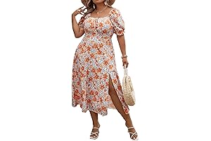 Midi Dress with Flattering Tie Front and Slit Hem Designed for Curvy Women