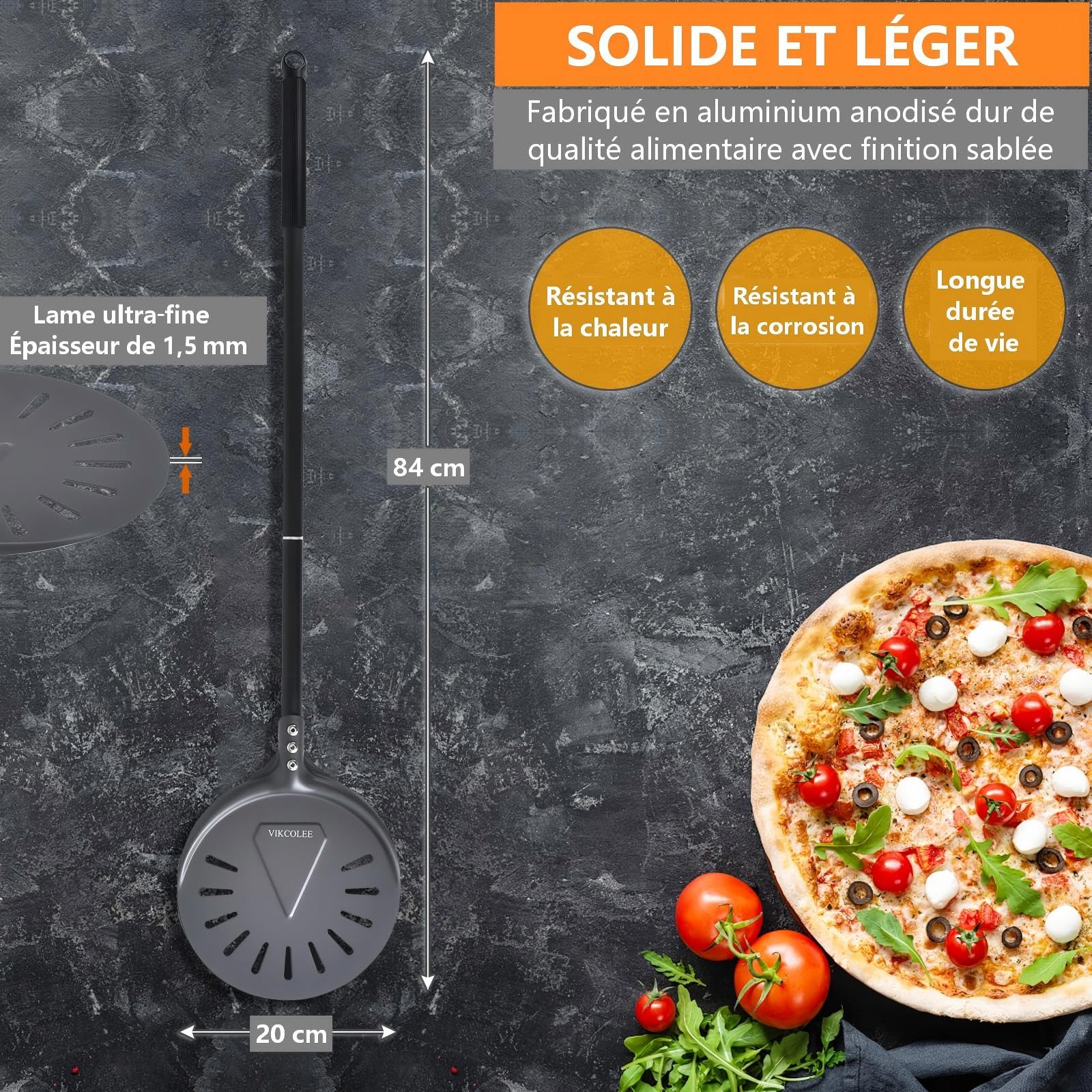 Pelle à pizza rectangulaire de 20,3 cm, spatule professionnelle en aluminium anodisé, 78,7 cm au total