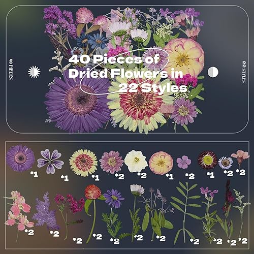Miniatura 2 de CONVELIFE Flores prensadas, 40 piezas de flores naturales reales con pinzas, flores secas para resina, bricolaje, joyería, velas, jarrón,