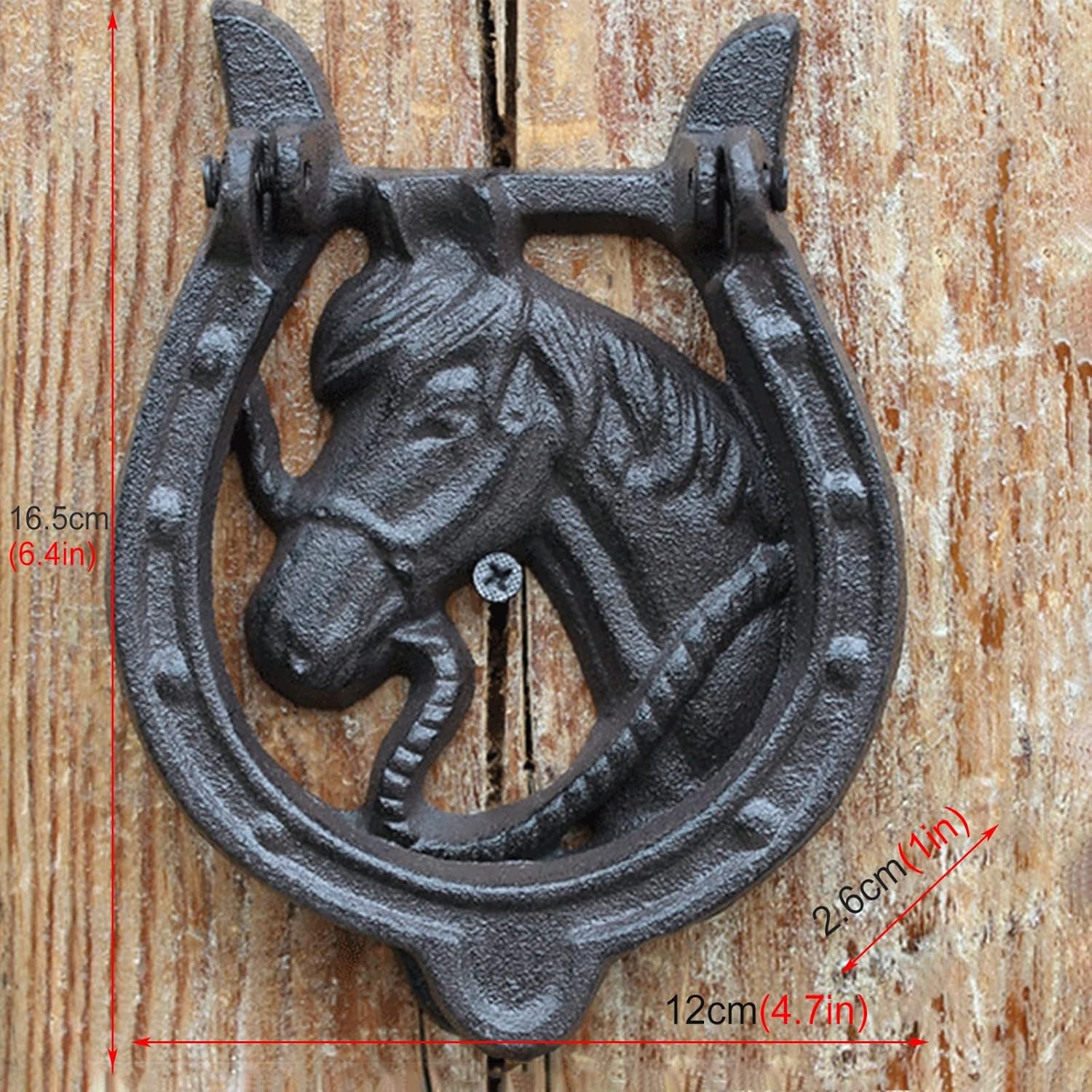 Horse Hammer Cast Iron Door Handle, Classic Antique Door Knocker Knocking Ornaments with Fittings, Exterior Home Door Knockers for Doors