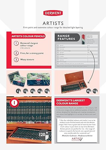 Vista 21 de Derwent Artists - Lápices de colores, núcleo de 0.157 in, lata de metal, 72 unidades (32097)