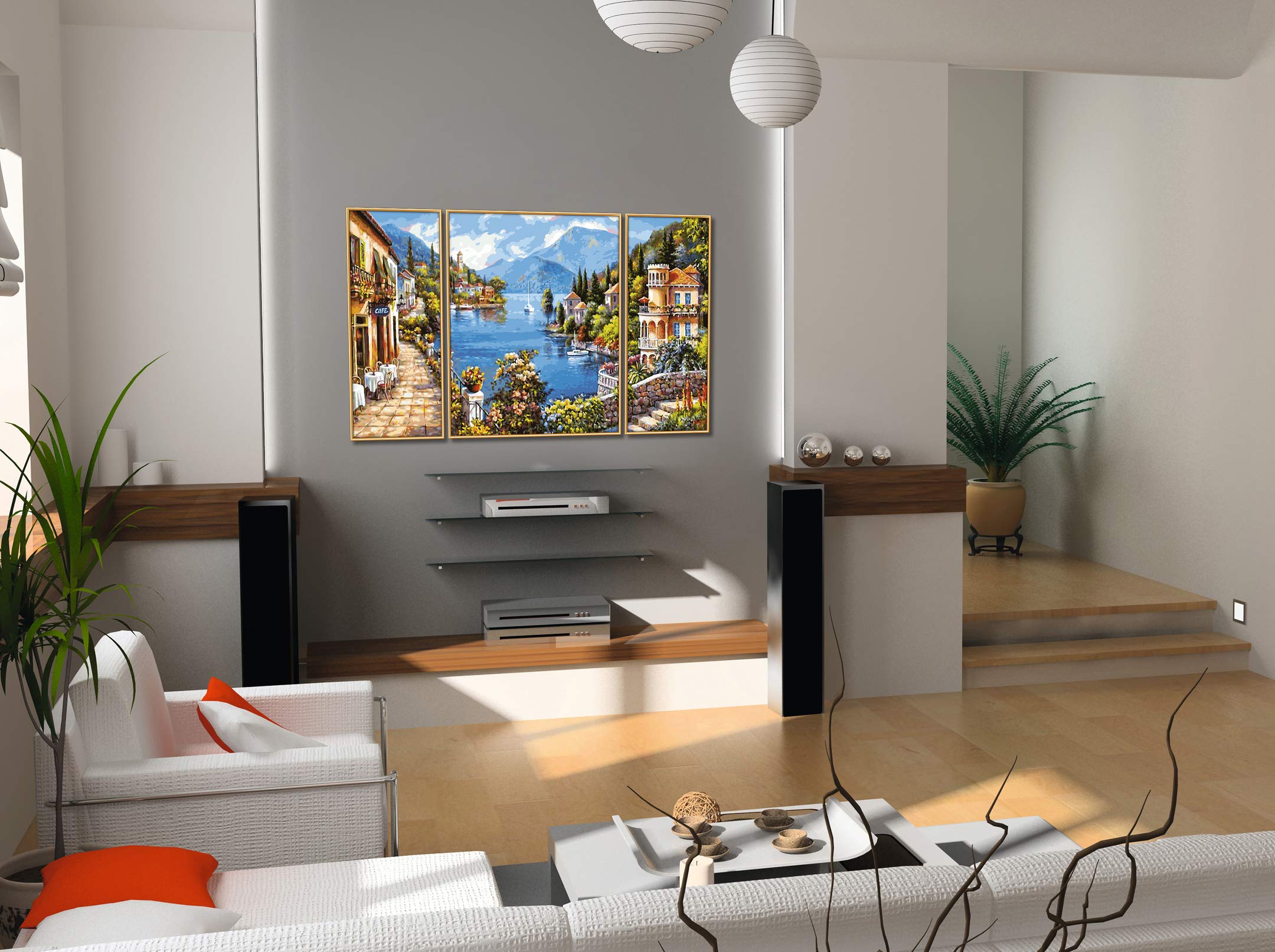 Schipper 609260818 - Dipingere con i numeri, Lago Romantico, per adulti, inclusi pennelli e colori acrilici, trittico, 50 x 80 cm