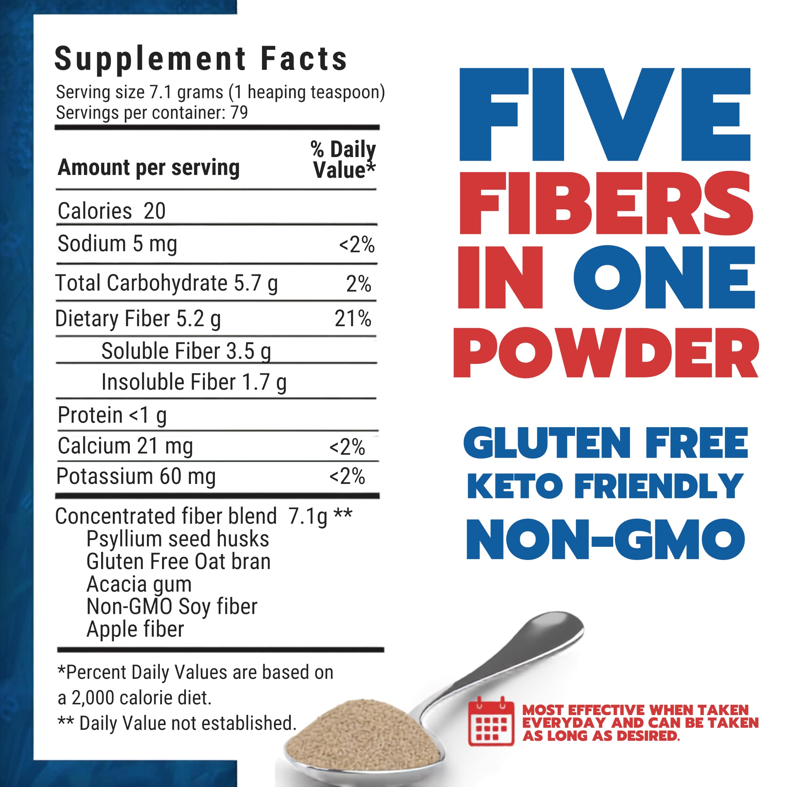 Yerba Prima Daily Fiber Formula - 20 oz Powder - Unflavored, Concentrated Blend of Soluble/Insoluble, Psyllium Seed Husks, Acacia Gum, Apple Fiber for Bulk - Dietary Bulking Supplement - Regularity — Amazon image 2