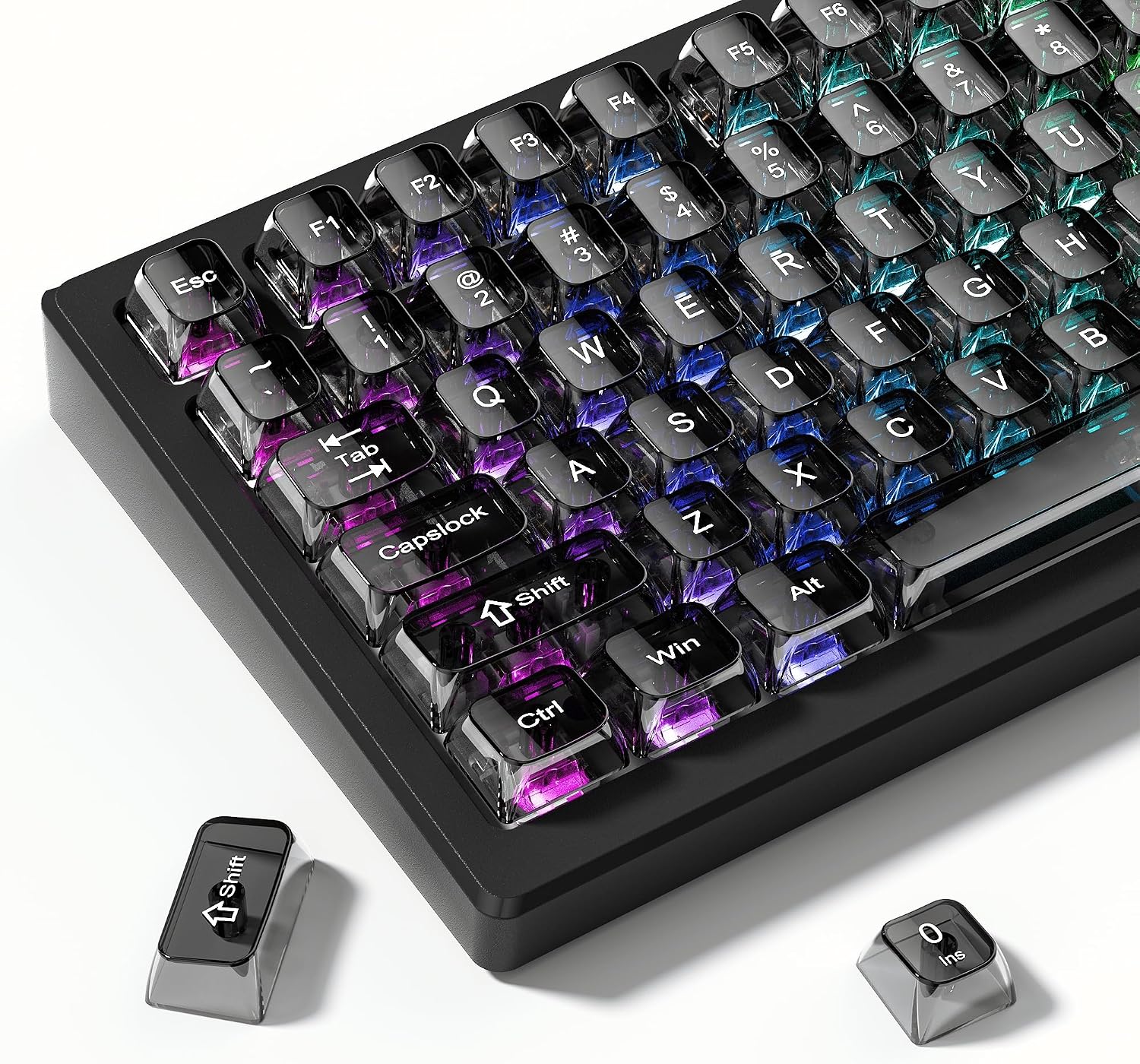 dagaladoo Clear keycaps,Transparent Keyboard keycaps,Jelly Key caps Set,Shine Through keycap,MDA Profile Keyboard caps for Mx Switches Mechanical Keyboard(Black Grey,115-keys)