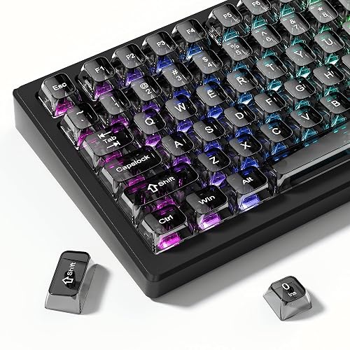 dagaladoo Clear keycaps Set,Translucent Keyboard keycaps,Jelly Key caps | Shine Through keycap Glossy,Transparent MDA Profile Custom keycaps for Mx Switches Mechanical Keyboard(115-keys,Black/Grey)