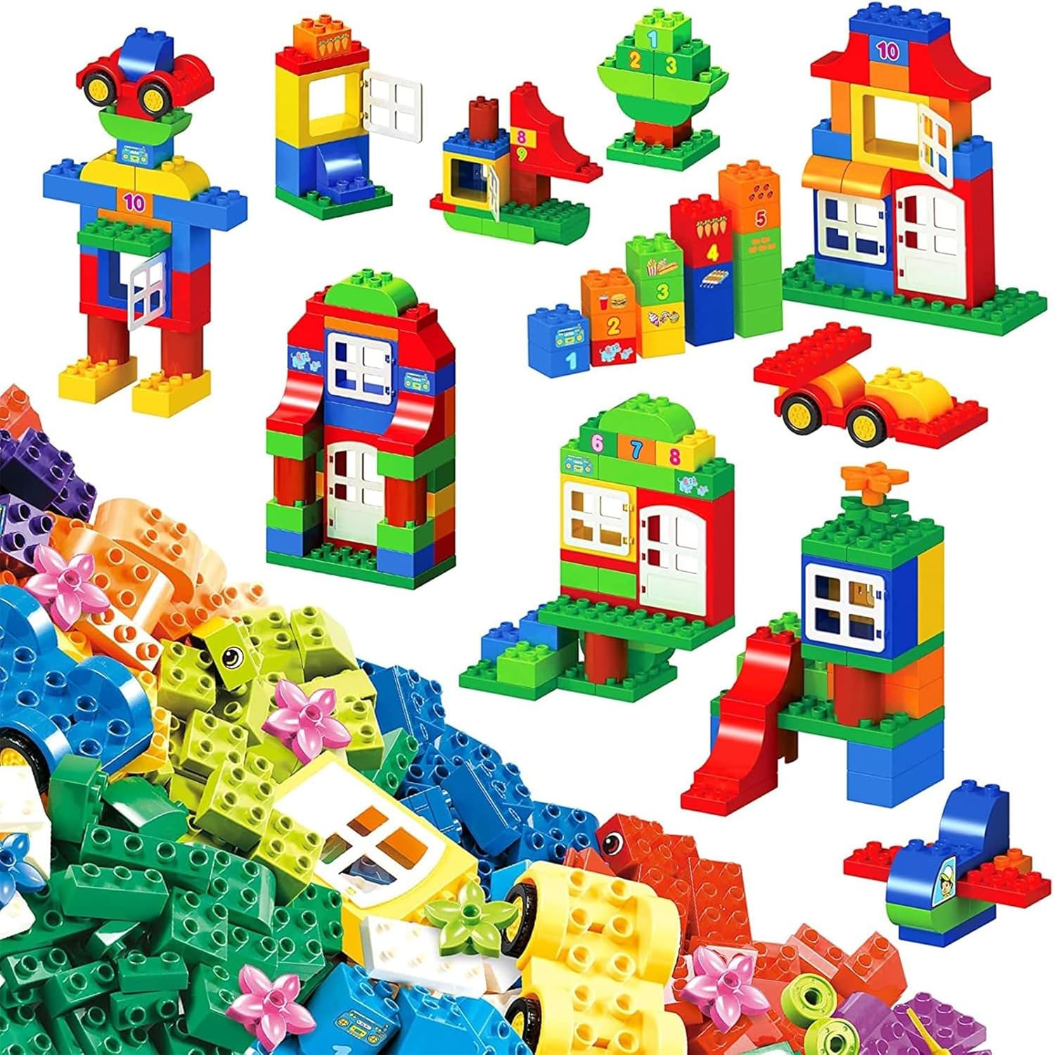 EP EXERCISE N PLAY Large Building Blocks Set Classic Big Size Bricks STEM Educational Toys for Toddlers 1-3 Years Compatible with Major Blocks, Ideal Gift for Pre-School Boy Girl Ages 3+