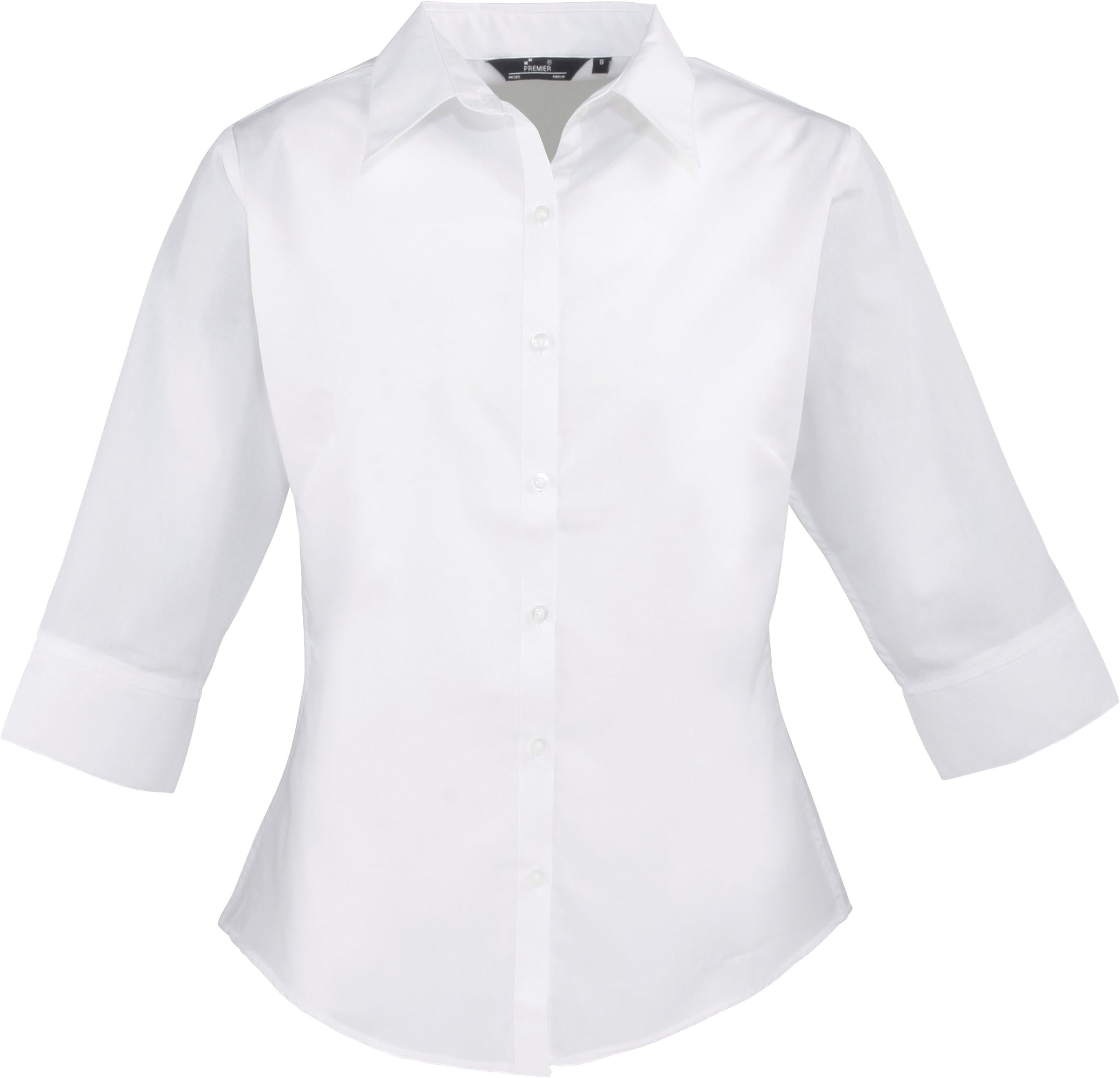 Ladies 3/4 Sleeve Poplin Blouse White 18