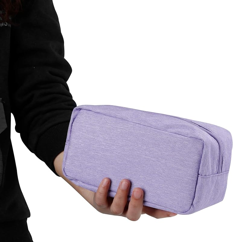 Necessaire de maquiagem E-Tree em veludo cotelê roxo com zíper, 1 unidade