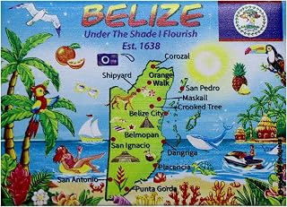 Belize Graphic Map and Attractions Souvenir Fridge Magnet 2.5" X 3.5"