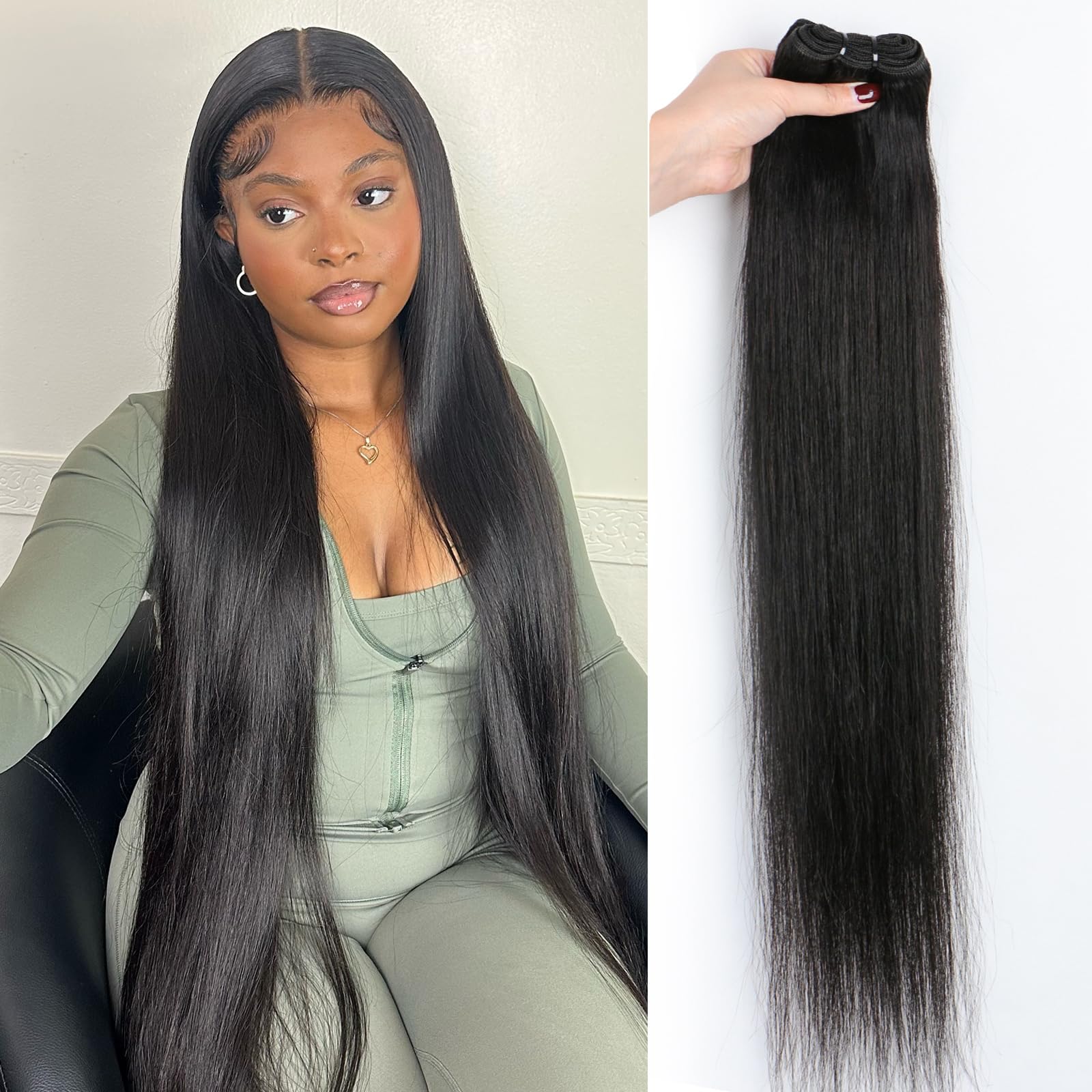 16A Brazilian Straight Human Hair Bundles | 34" Unprocessed Virgin Remy Hair Extensions | Single Bundle Raw Hair with Double Weft, No Shedding,