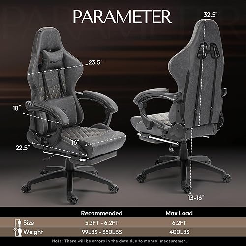Miniatura 3 de Dowinx Silla de Juegos Grande y Alta, Silla Ergonómica para Juegos de PC con Reposapiés y Masaje, Silla Reclinable de Computadora Estilo Carreras