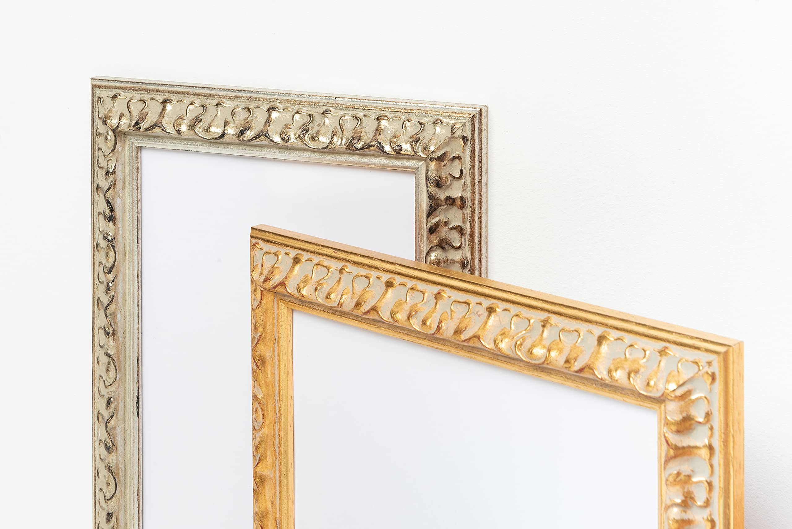 Wallazz Cornice Portafoto in Legno Pregiato - Made in Italy - Vetro Sintetico Infrangibile Crilex - Disponibile in Diverse Varianti - Design Italiano e Qualità Artigianale,40x60cm Foglia Oro