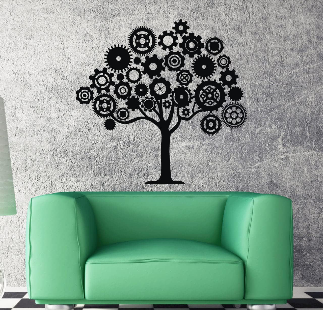 Vinyl Wall Decal Gears Tree Mechanical Art Steampunk Stickers Murals Large Decor (ig4844) Yellow