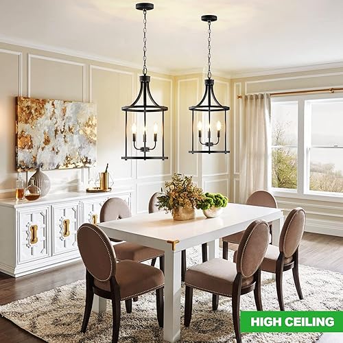 Miniatura 6 de PARTPHONER Lámpara de araña colgante, lámpara colgante de 3 luces de granja negra, lámpara colgante de marco abierto para comedor, vestíbulo,
