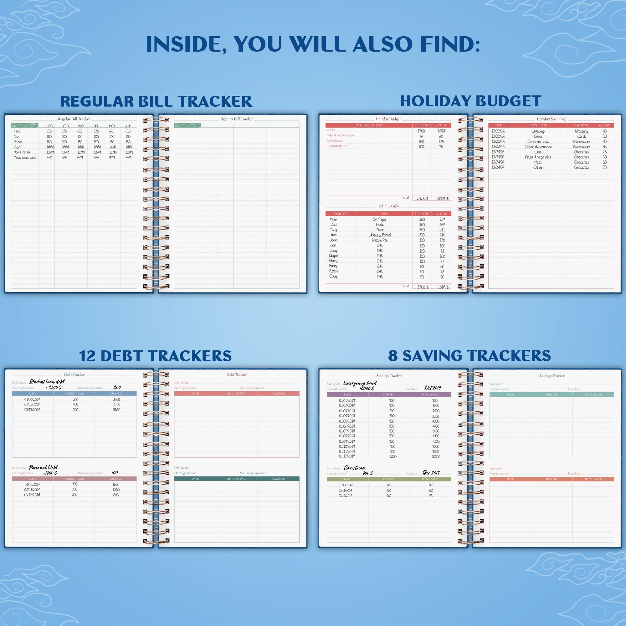 Legenda Planner Bill Organizer & Budget Planner Large (Mystic Blue debossed, Large (8″ x 9.5″))