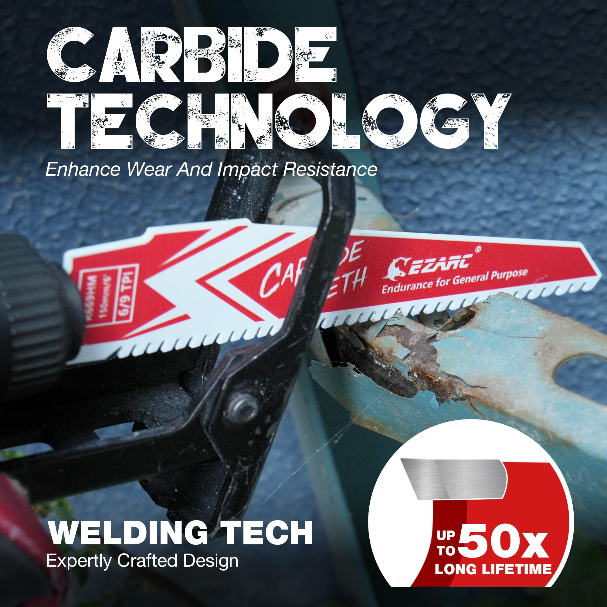 EZARC Carbide Reciprocating Saw Blades 6/9 TPI for Wood Nail-Embedded Wood, Metal, Plastic, and Tubing - Image 2