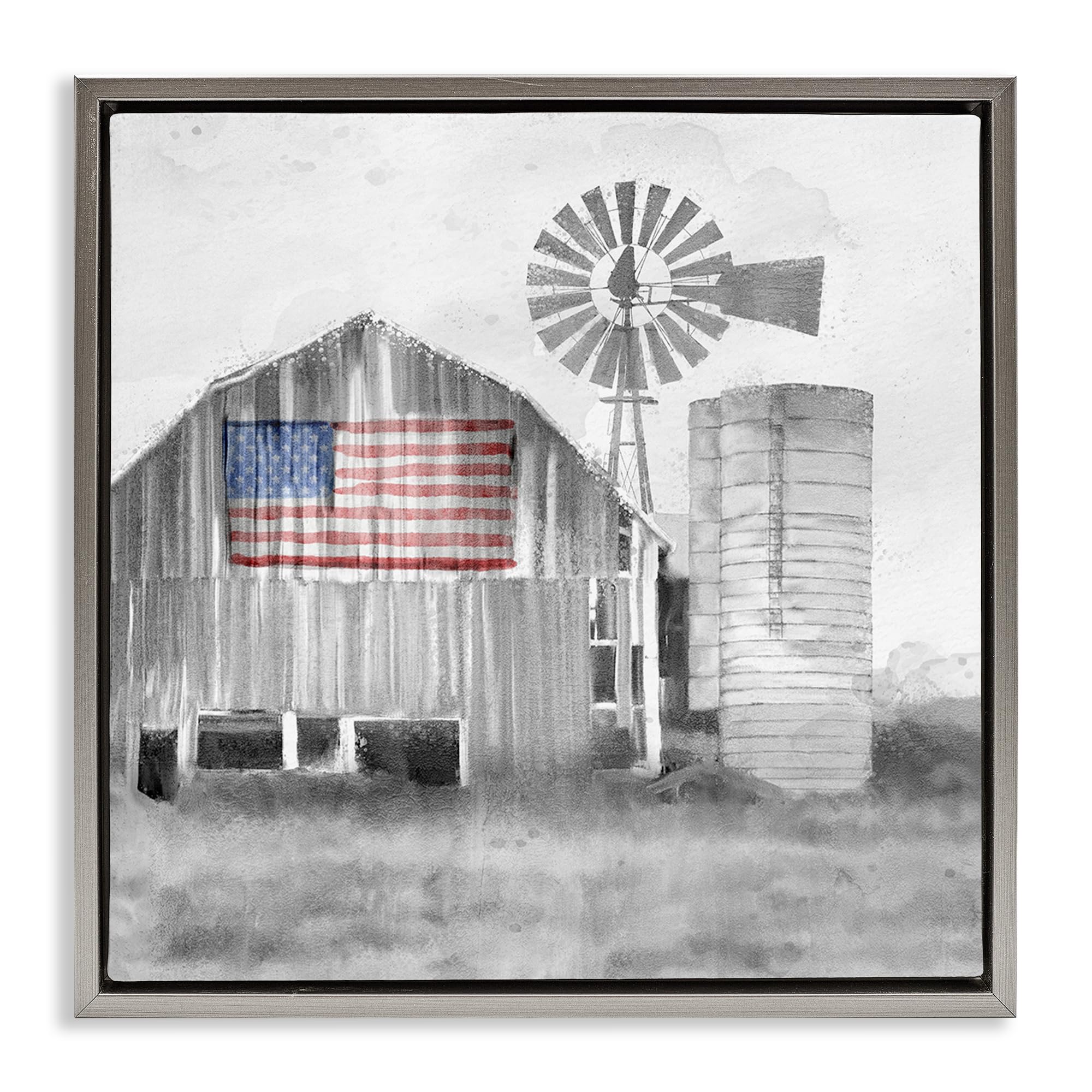 Stupell Industries Luster Gray (Matte) 'Grandfather's Barn With Flag'| Floating Frame Canvas Art