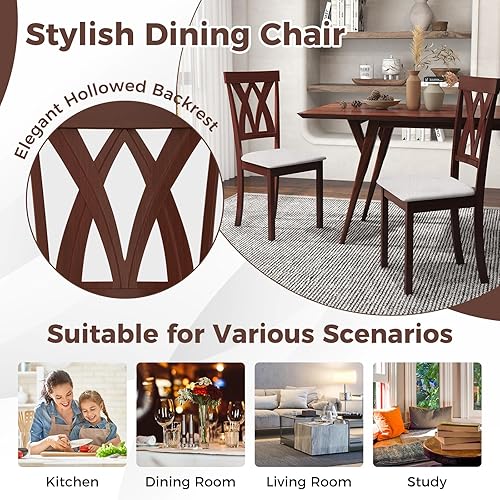 Miniatura 5 de GOFLAME Juego de 4 sillas de comedor de madera, sillas laterales tapizadas de cocina con asiento acolchado, marco de madera de goma, elegante