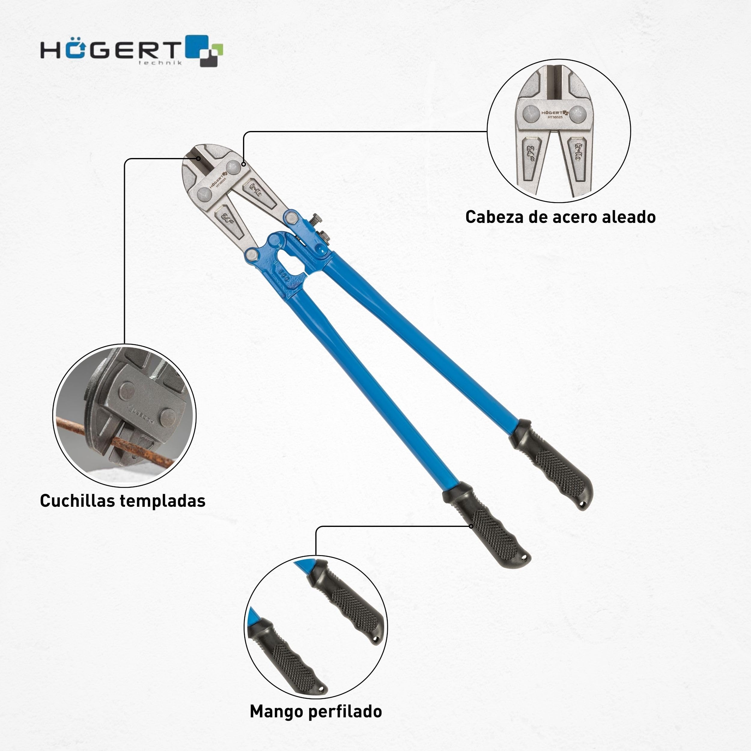 HÖGERT TECHNIK - Cizalla Cortapernos de 600 mm, Cizalla para alambre, Cizalla Compacta Profesional, Herramienta de Corte, Bordes de Corte Extra Endurecidos, Acero de Alta Calidad de Cromo-Molibdeno