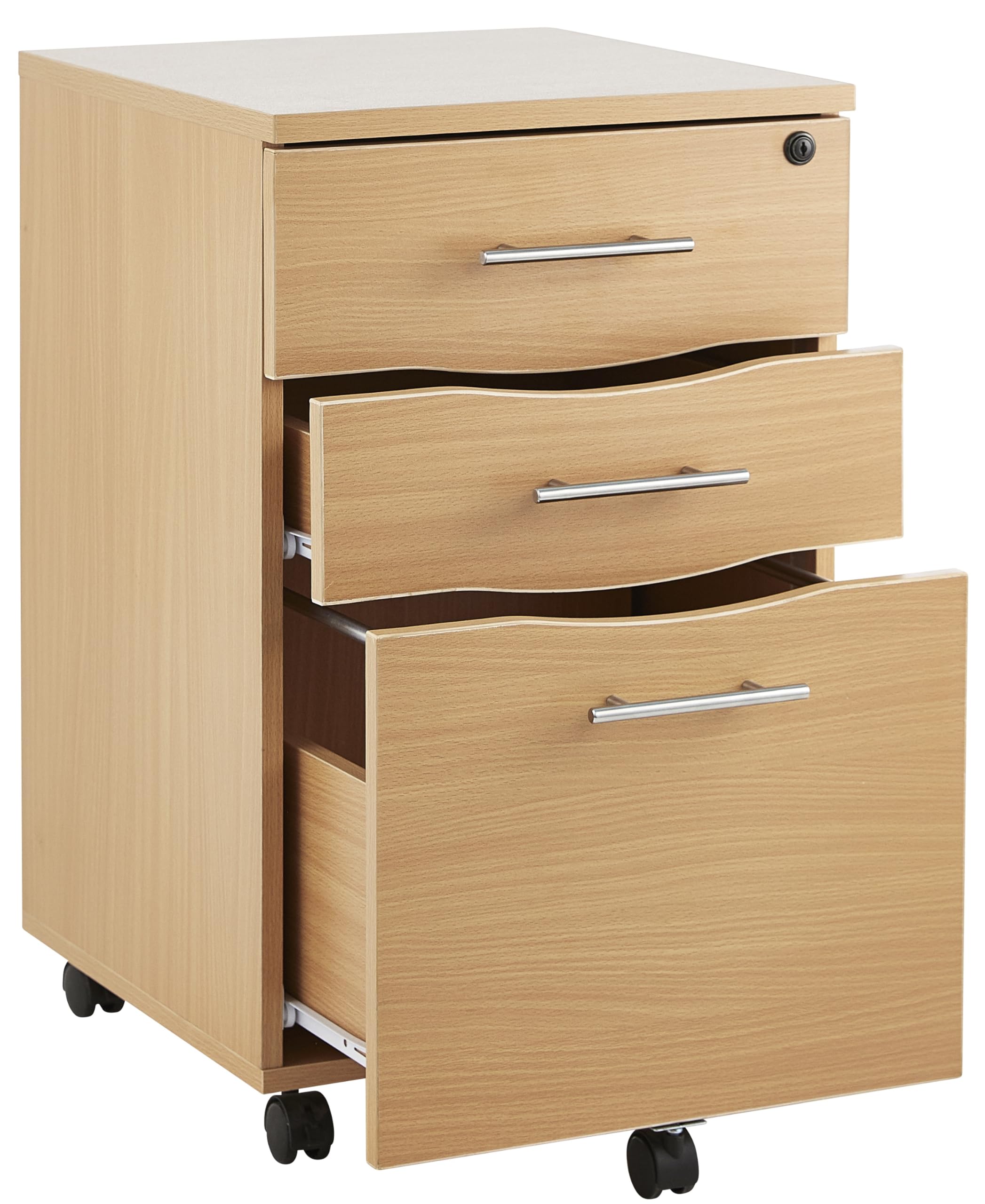 Filing Cabinet 3 Drawer Under Desk Drawers - Beech Wood File Cabinets with Lockable Drawers - 3 Drawer Filing Cabinet - Mobile Office Drawer Under Desk - Secure Storage Solution