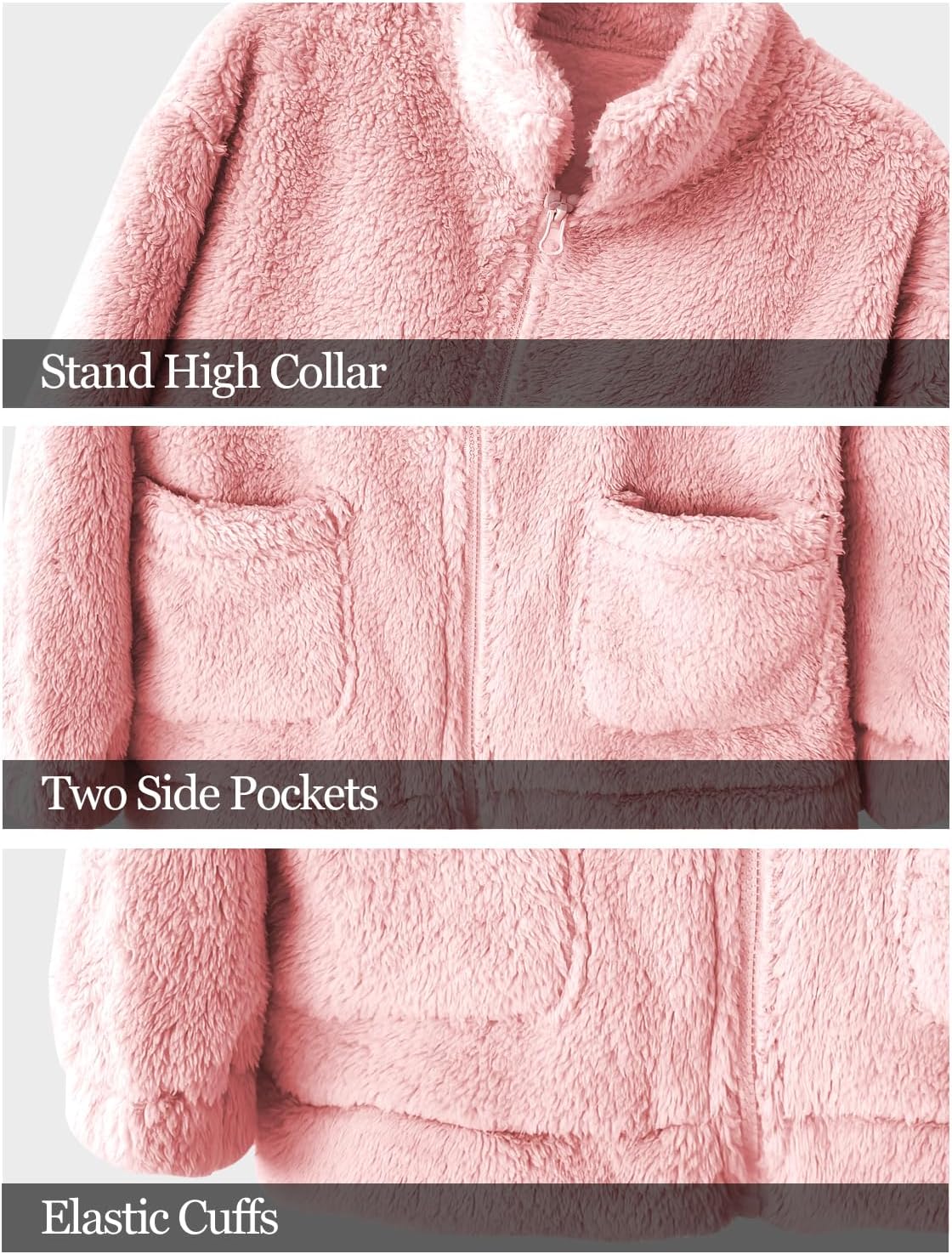 Girls Fleece Sherpa Jacket Full Zip Fall Coat with Pockets Winter Jackets Kids Outwear for 5-14y - Image 5