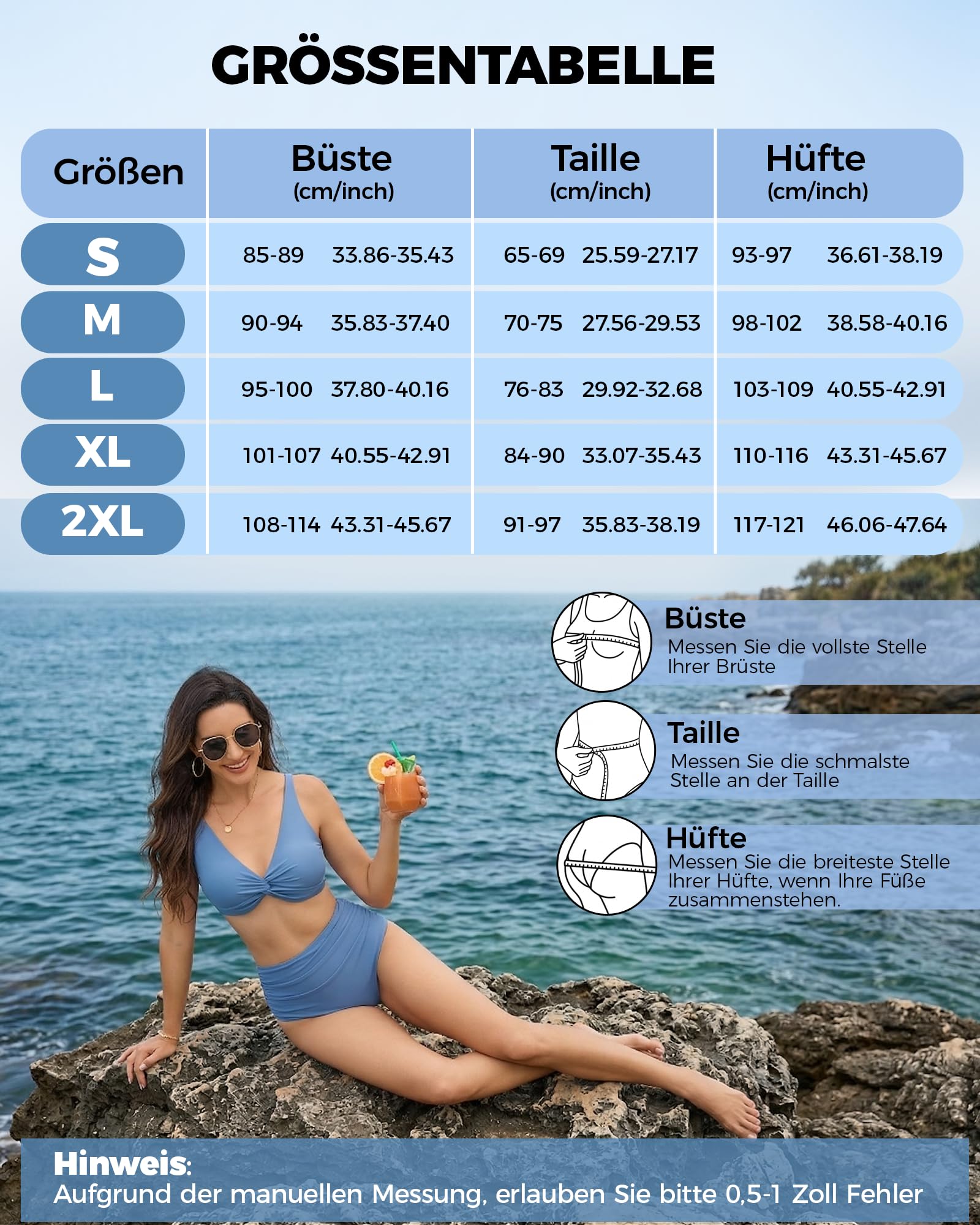 Conjunto de bikini para mujer, alto con control de abdomen, bikini sexy de dos piezas, traje de baño de dos piezas, traje de baño con tirantes ajustables, cuello en V, sexy push-up, tirantes