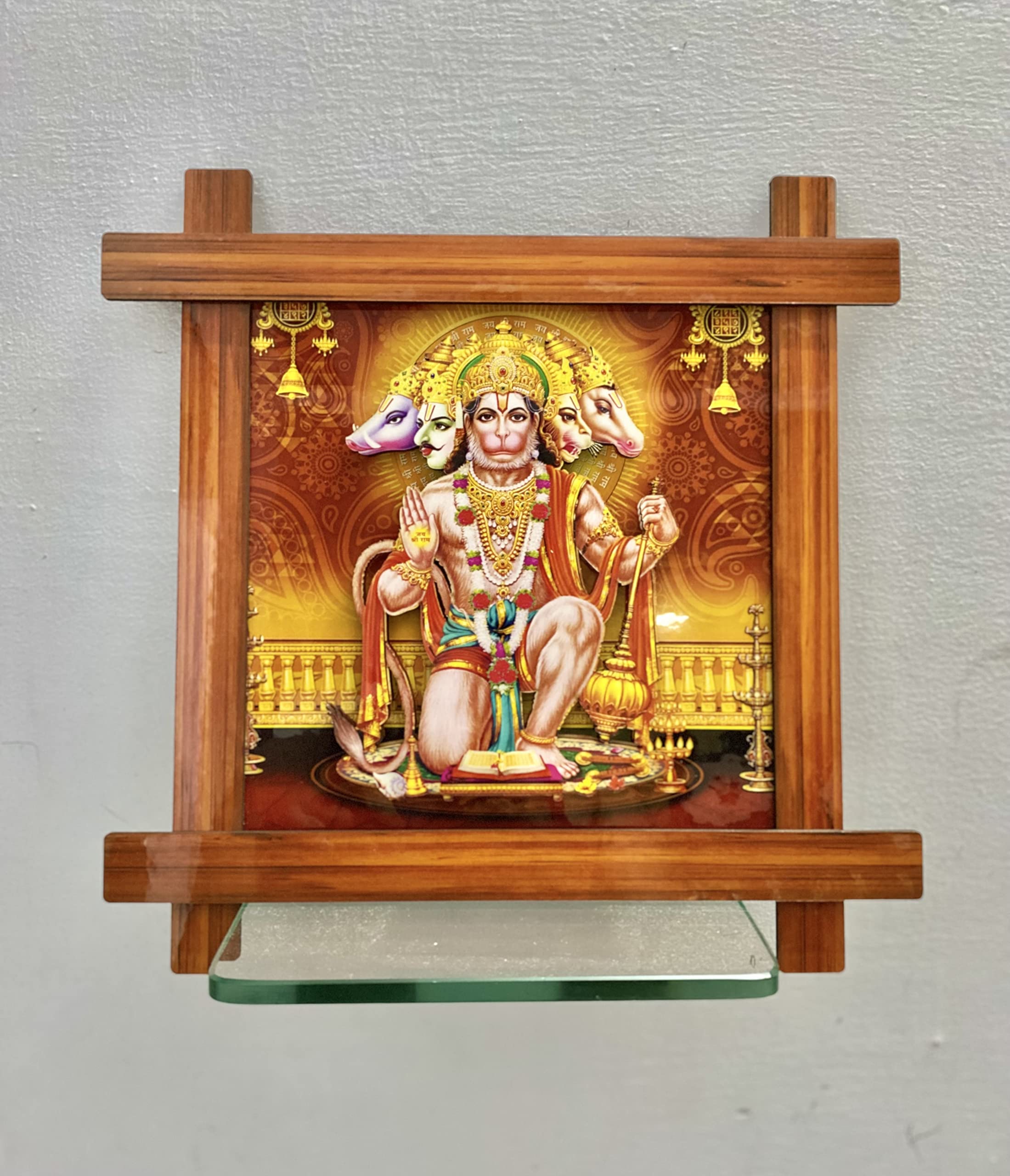 Cornice Religiosa Panchmukhi Hanuman Ji Con Foto – Bajrangbali In Legno Sintetico, 17,8x22,9cm, Marrone, Decorazione Casa Per Fede E Meditazione