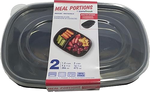 Contenedor de porciones de comida con tapa, 2 porciones (paquete de 2)