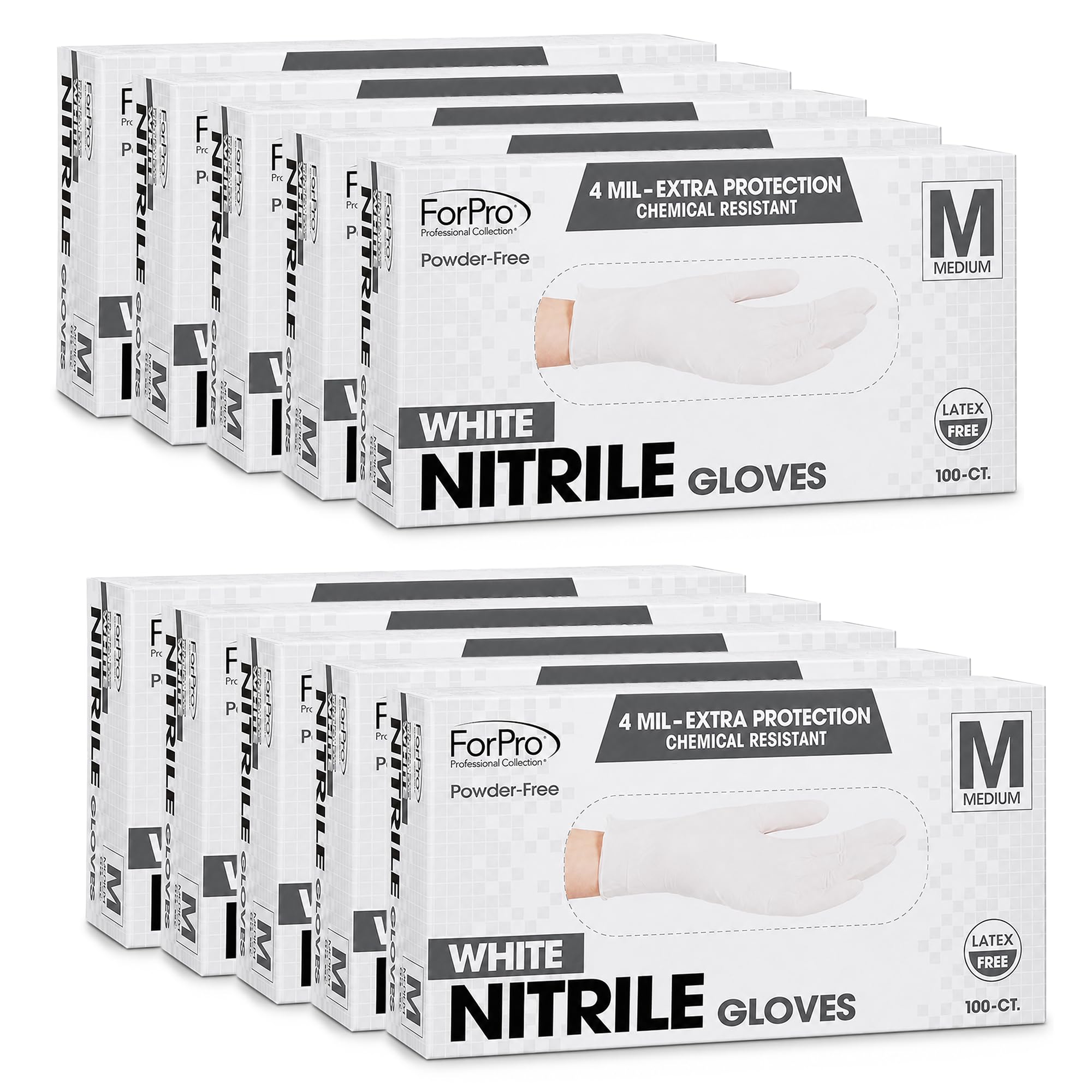 ForPro Disposable Nitrile Gloves, Chemical Resistant, Powder-Free, Latex-Free, Non-Sterile, Food Safe, 4 Mil