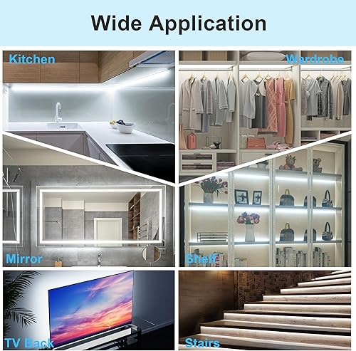 Miniatura 7 de LAFULIT Kit de 10 luces para debajo del gabinete, tira de luces LED con sensor de movimiento con control remoto, regulables y temporizadores, luces