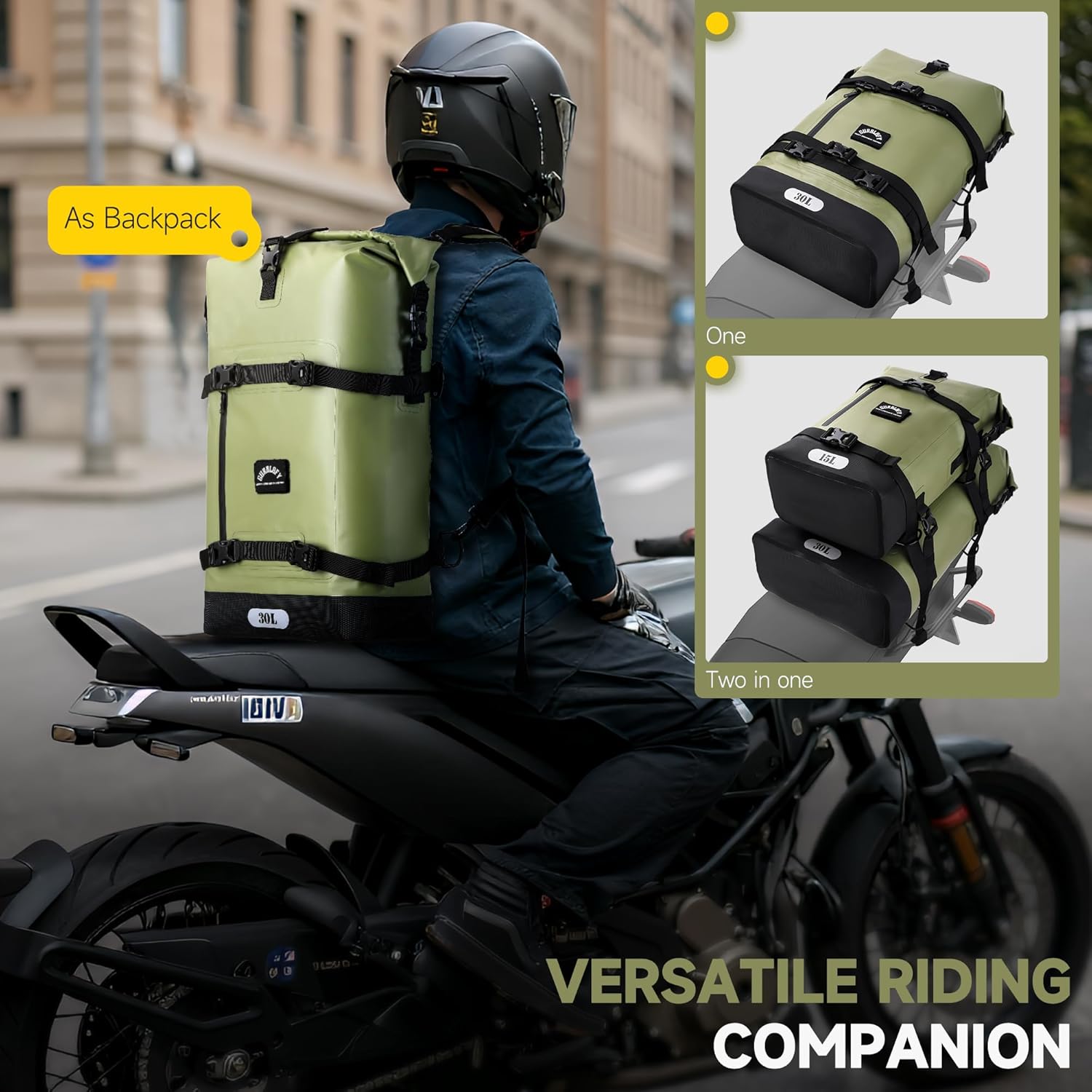 Motorcycle Saddle Bag, 30L Waterproof Motorcycle Tail Bag, 2 Size and 3 Color Options Travel Bag, PVC Bag, Rear Seat Bag, Field Green GT-30GN - Image 4
