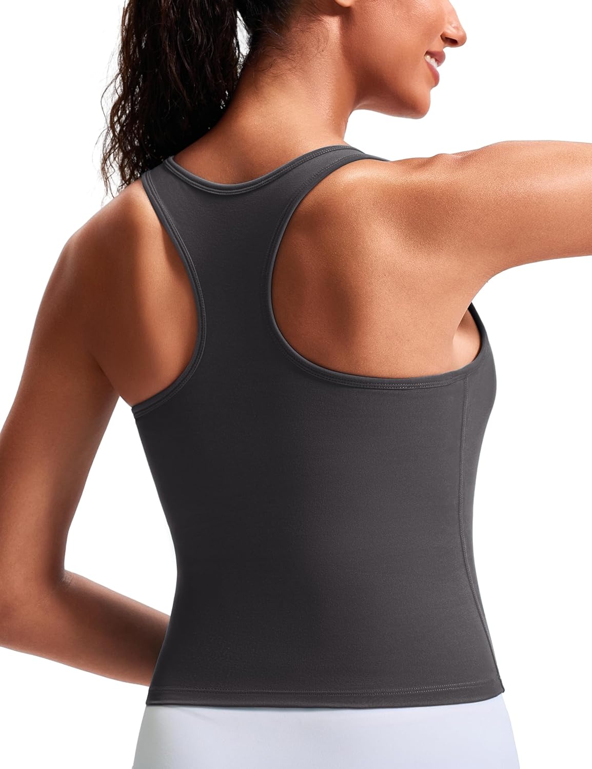 Smooth Workout Tops for Women Yoga Racerback Longline Padded Workout Tank Tops with Built in Bra