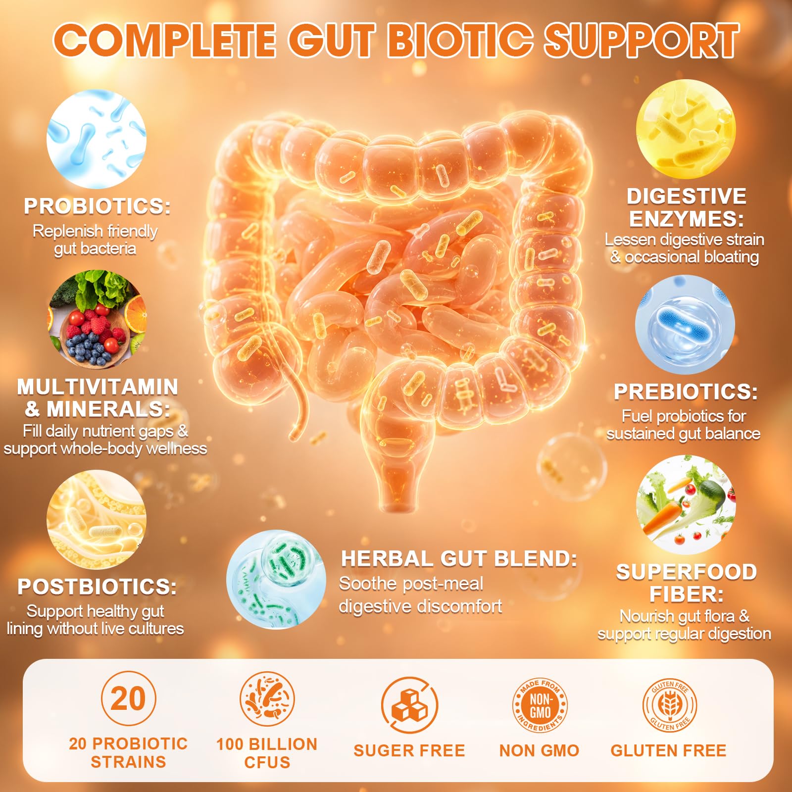 Probiotic Prebiotic & Postbiotic for Women Men, Fiber Mix Drink with 100 Billion CFU Probiotics, Blend with Digestive Enzymes & Herb - Rich in Vitamins & Minerals, Supports Gut Health, Debloat — Amazon image 7