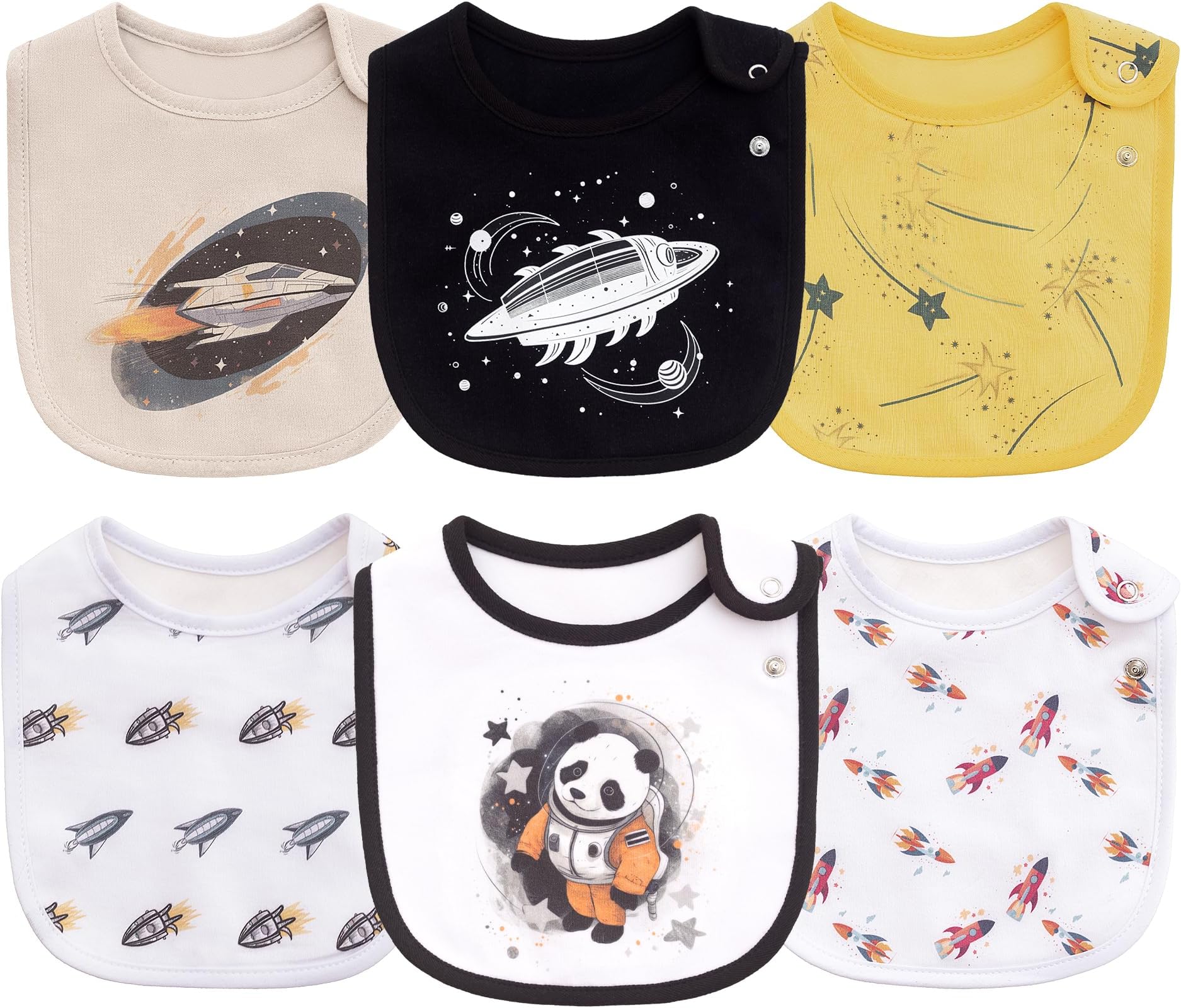Maiwa6 Pack Waterproof Cotton Baby Bibs for Girls Boys for Drooling Eating with Snaps