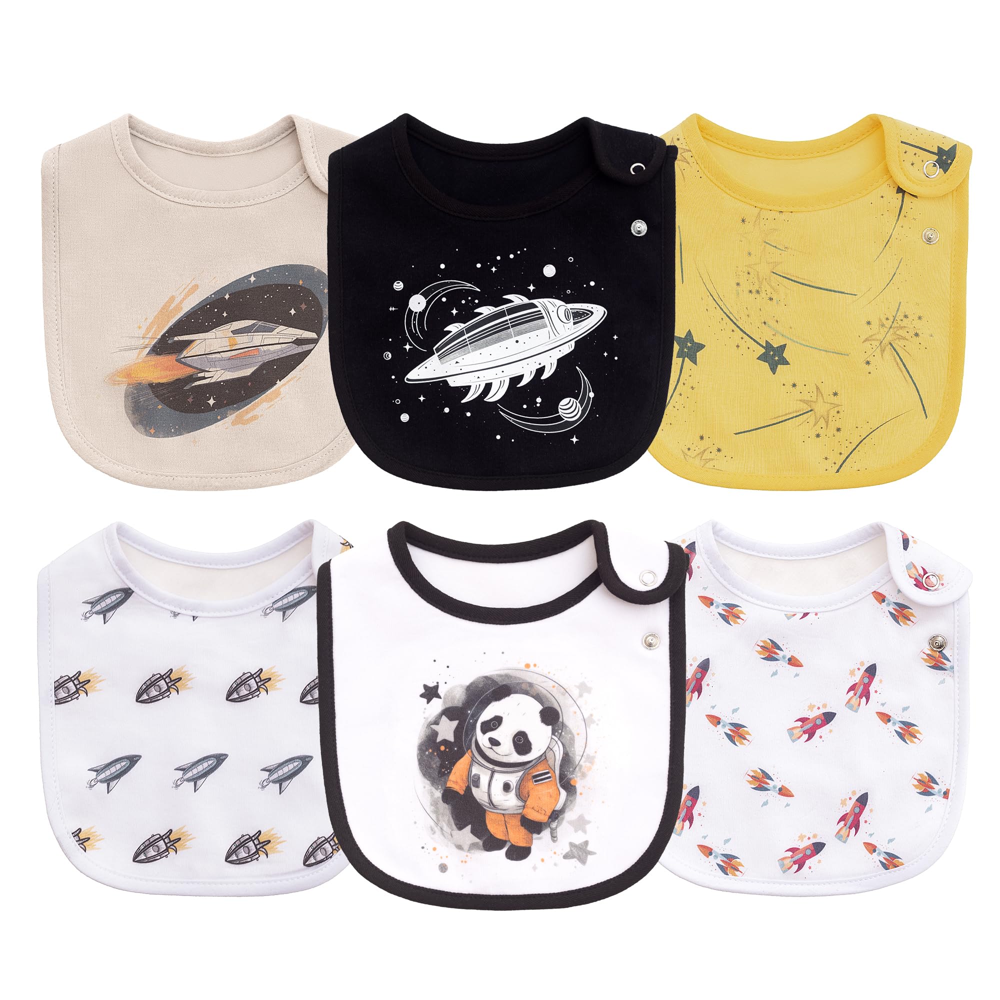 Maiwa6 Pack Waterproof Cotton Baby Bibs for Girls Boys for Drooling Eating with Snaps