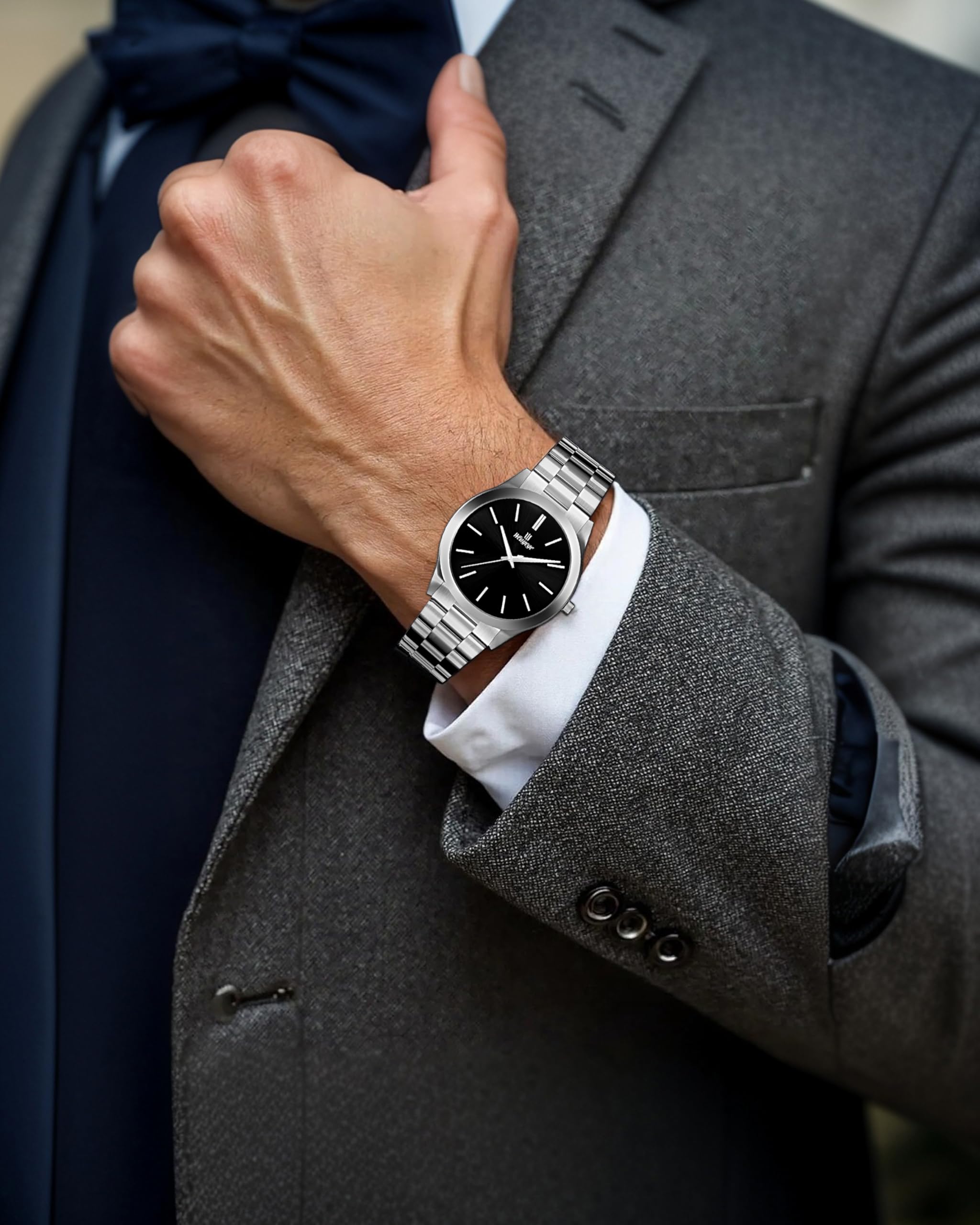 Relojes de Pulsera para Hombre, Minimalistas, de Lujo, de Cuarzo, Impermeables, para Negocios, Regalos para Hombres, Plateado