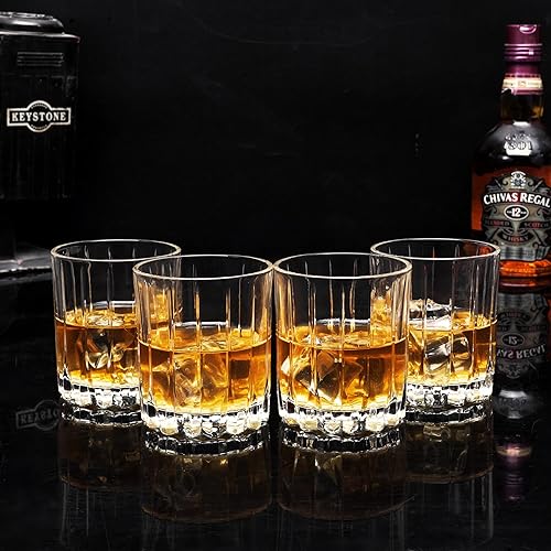 Miniatura 4 de KANARS Vasos de whisky de cristal, juego de 4 vasos de alta calidad en elegante caja de regalo, vasos de vidrio de 10 onzas para bourbon, whisky