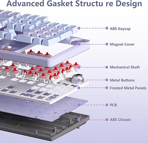 Miniatura 3 de AULA Teclado F2088 Pro, teclado mecánico morado de 108 teclas con retroiluminación RGB arco iris, cubierta superior extraíble, perilla estética,