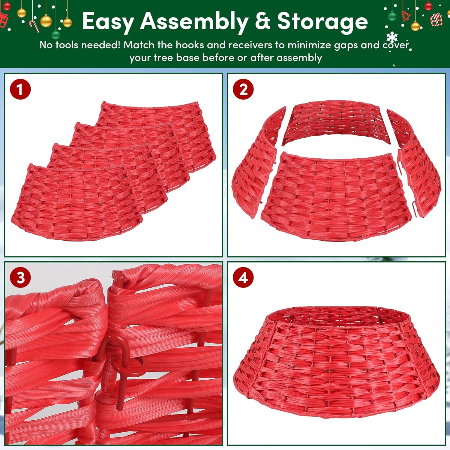 Woven Wicker Christmas Tree Collar, 24'' - Red