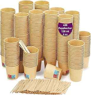 GoBeTree 400 x 120ml / 4oz Kraft Paper Disposable Coffee Cups Kraft Cardboard Disposable Coffee Cups with Wooden Coffee Stirrers for Hot and Cold Drinks - Cream