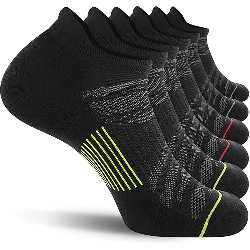 FITRELL Men's 6 Pack Ankle Running Socks Low Cut Cushioned Athletic Sports Socks 7-9/9-12/12-15