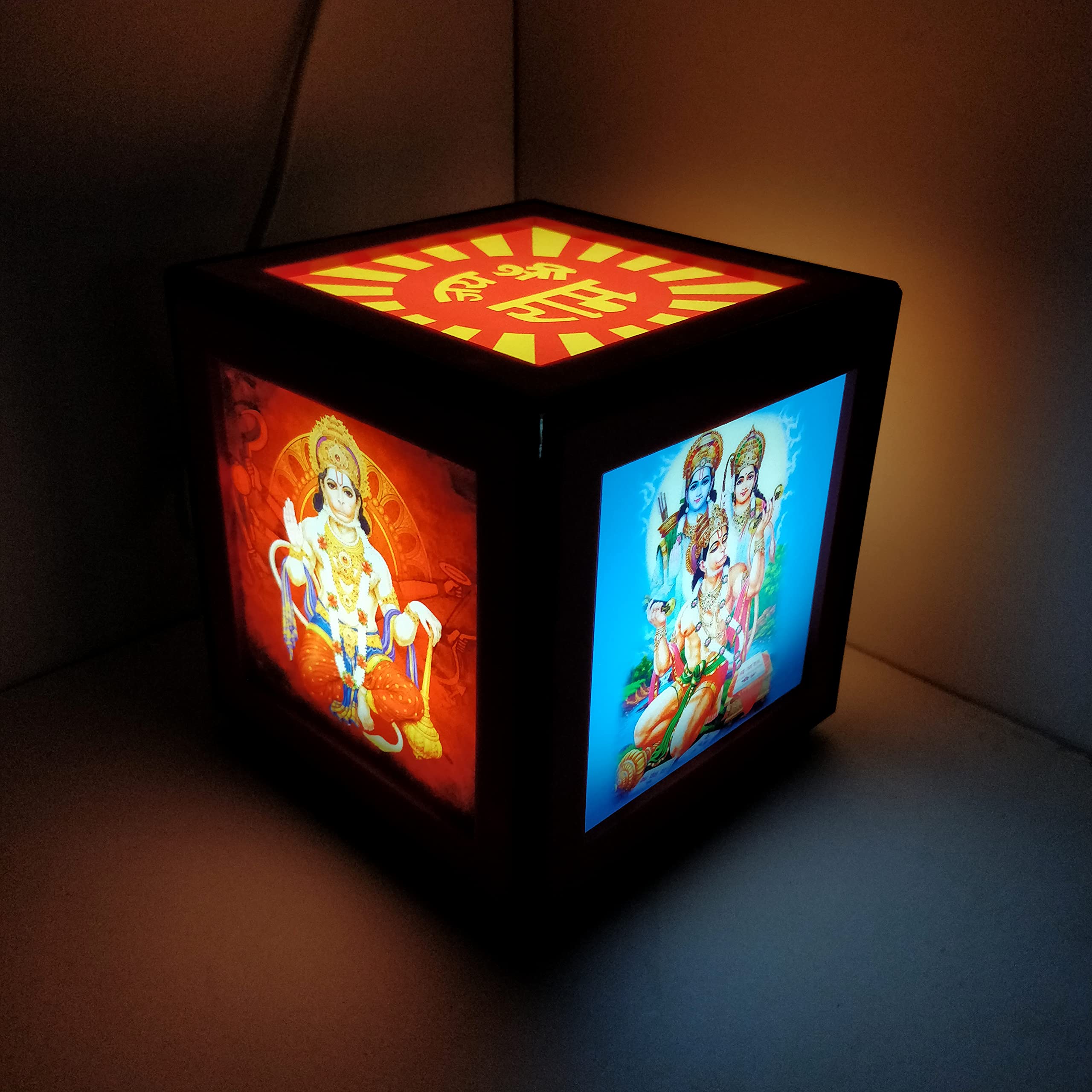 Regalo Casila Hanuman Chalisa and Gayatri Mantra Chanting Box Music (Plastic) 2 in 1 Devotional Glowing Lamp Home Decor Table Lamps Temple Decoration Religious Gifts (Orange, Pack of 1)