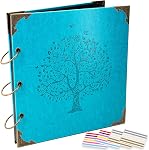 Photo Album or DIY Scrapbook (10x10 inch 50 Pages Double Sided), Vintage Leather Cover Three-Ring Binder Picture Booth Albums with 9 Colors 408pcs Self Adhesive Photos Corners for Memory Keep