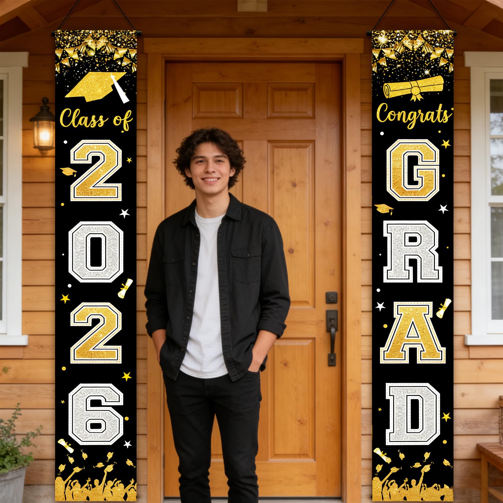 Graduation Decorations Class Of 2026 Banner Black And Gold Backdrop Banner - Image 4
