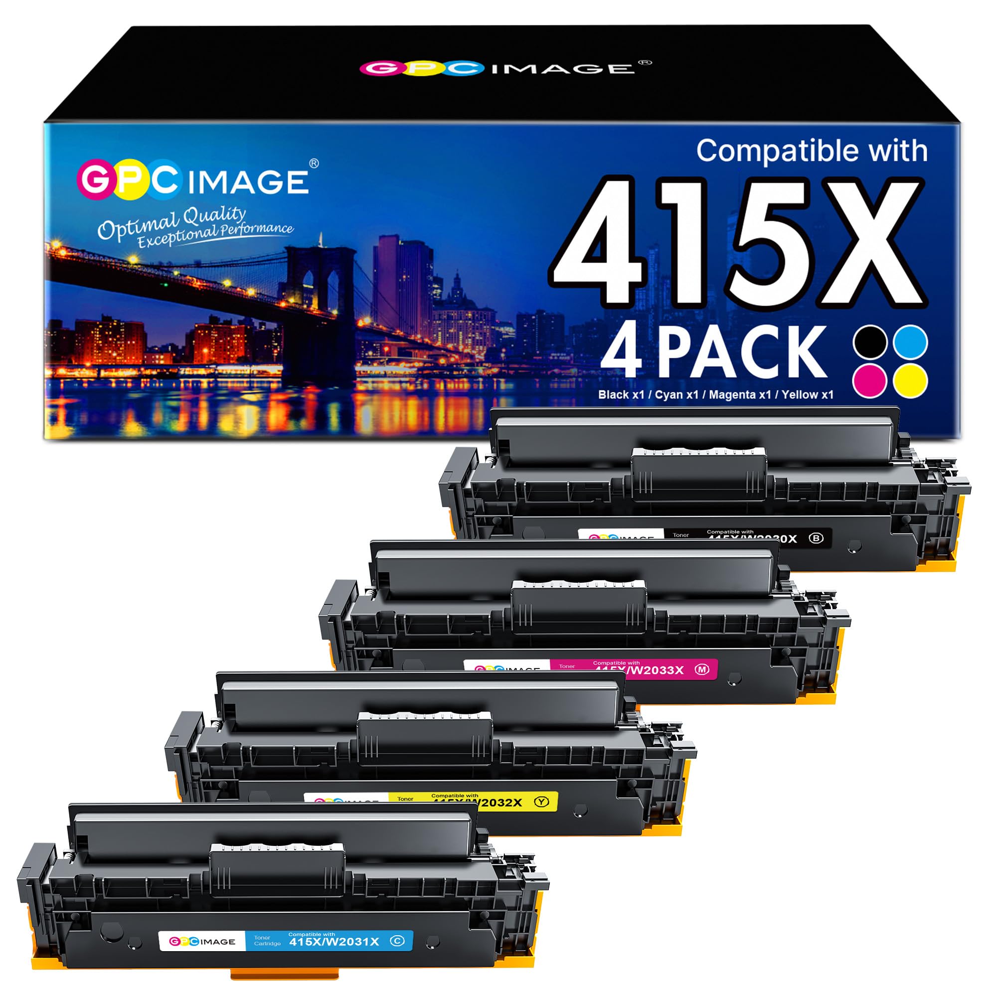 GPC IMAGE 415X Multipack Kompatible für HP 415A 415X Toner W2030X W2030A für HP Color LaserJet Pro MFP M479fdw Toner M479fnw M479fdn M479dw M479 M454dw M454dn (Schwarz Cyan Gelb Magenta, 4er-Pack)