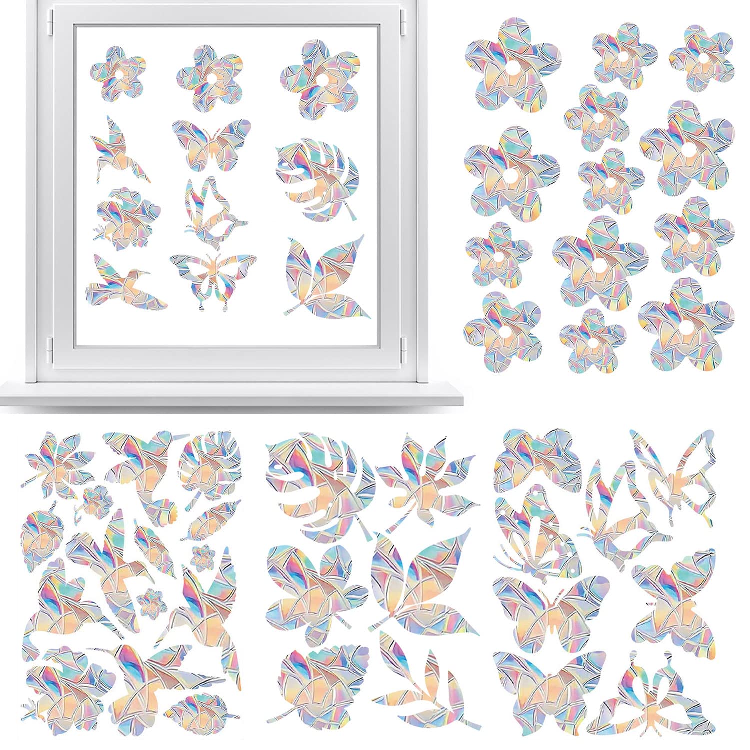 56 Autocollants Fenêtre Papillons Arc-en-Ciel Anti-Collision Oiseaux - Stickers Suncatcher Réutilisables Pour Portes Et Fenêtres