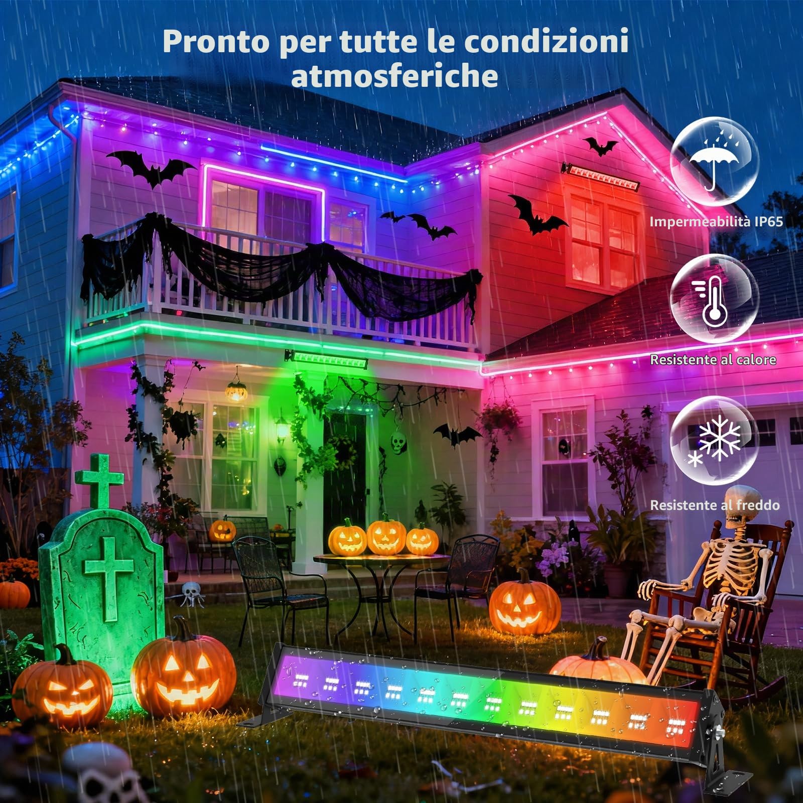 T-SUN 50W Barra LED RGB, 4 Pezzi RGB Faretto LED Esterno, Faretti Colorati Intelligente con Telecomando/APP/Memoria/Timer/Impermeabile IP66 per Scenari Bar Festa Giardino