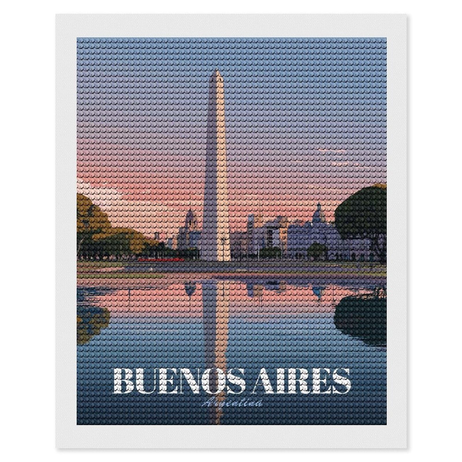 Junmoney Buenos Aires Obelisk at Sunset Diamond Art Kit 16"x20", Modern Decor, Farmhouse Decor, Home Wall Art, Festive Craft Gift, Handmade Wall Decor