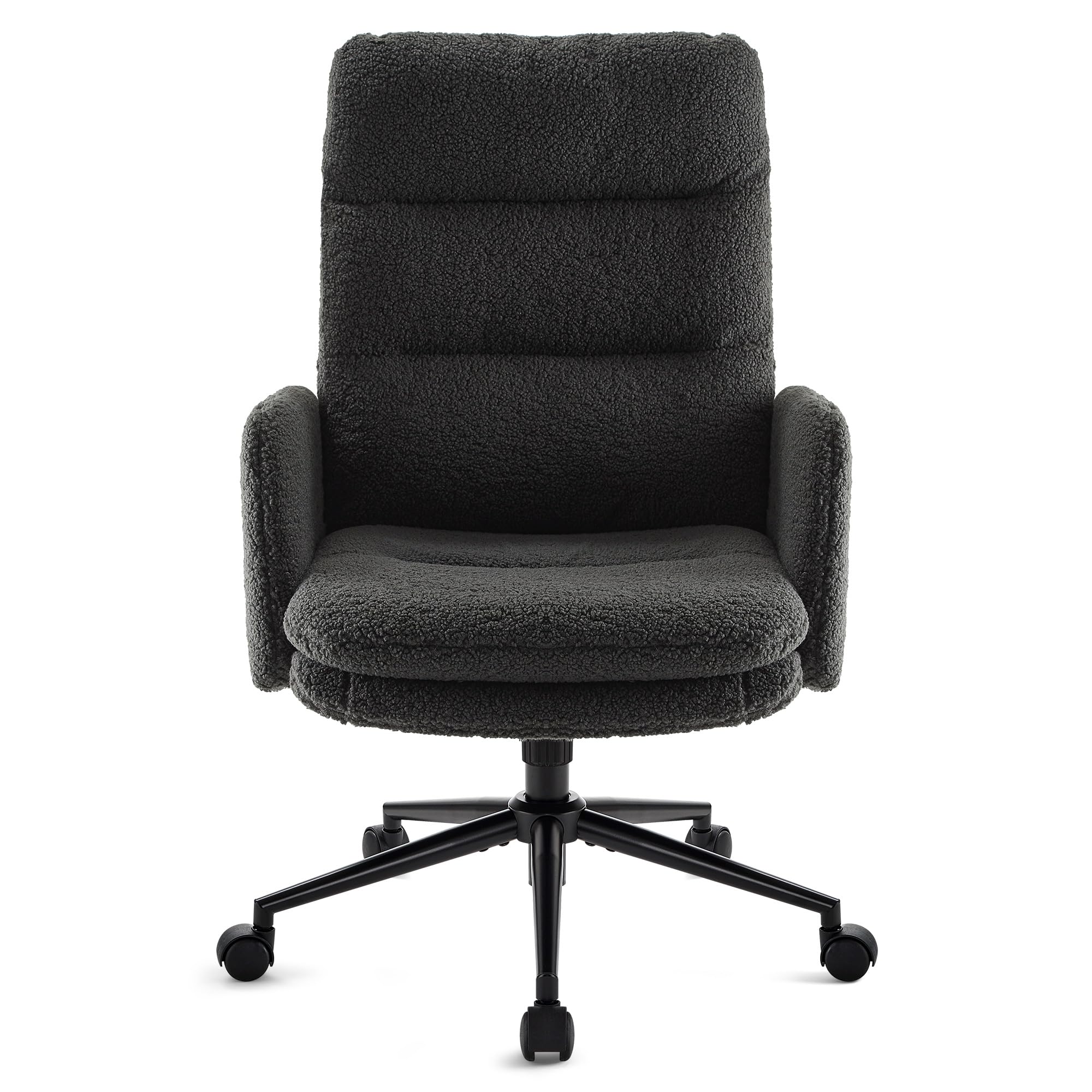 IWMH Home Office Chair, High-back Desk Chair,Upholstered Office Chair with Wheels and Armrests, Adjustable Height Armchair,Ergonomic Swivel Desk Chair, Cashmere (Dark Grey)