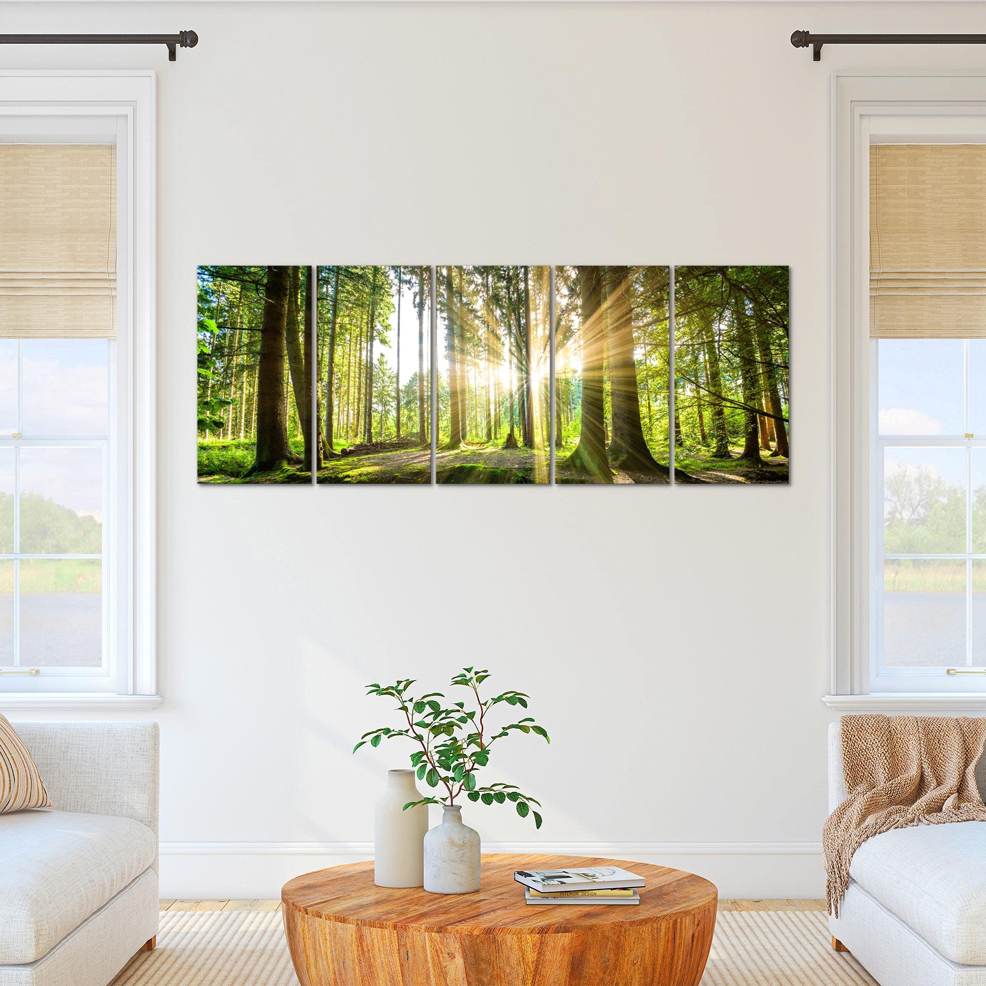 Runa Art Quadri XXL Foresta paesaggio 200 x 80 cm Verde 5 Pezzi - Made in Germany - 503855b